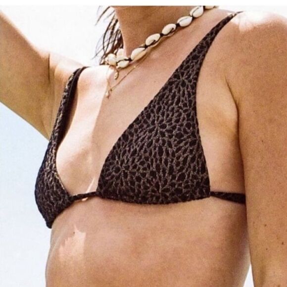 Andie X Demi Moore The Tropez Triangle Swim Top Black Gold - Picture 1 of 9
